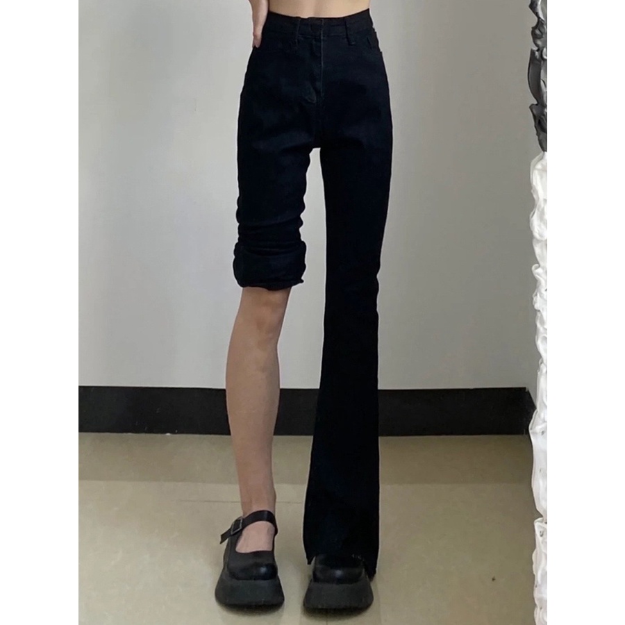 Quần jean bò nữ ống loe dáng dài cạp lưng cao trơn phong cách Ulzzang Hàn thời trang cá tính sành điệu Kozoda QJ3