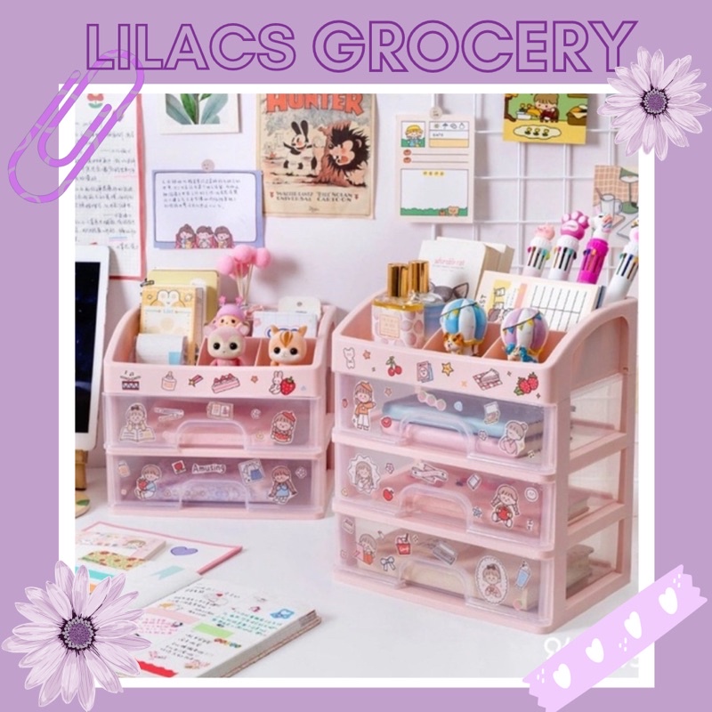 Tủ Nhỏ Mini Để Bàn Đựng Đồ Dùng Học Tập Mỹ Phẩm Xinh Xỉu Tặng Kèm Stickers