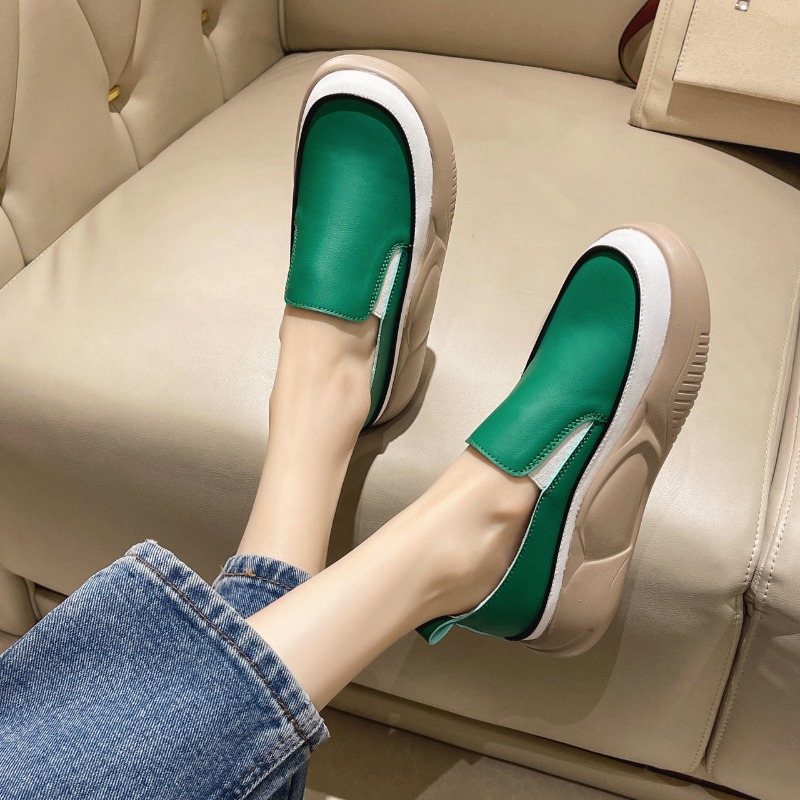 Oeggeo Giày Lười Da Mềm Đế Dày Mũi Tròn Thời Trang Cho Nữ