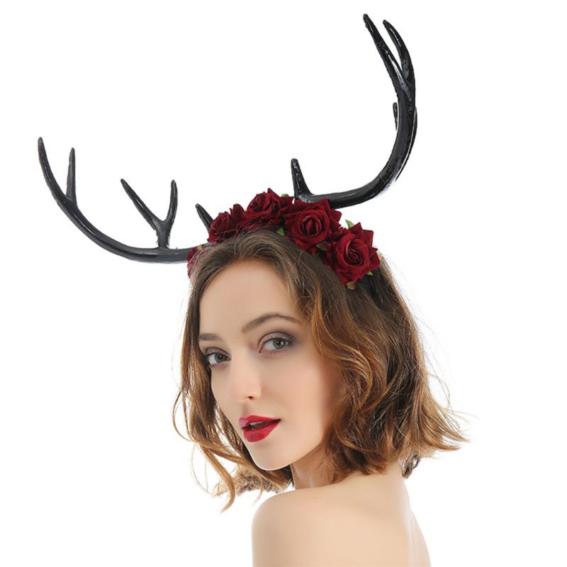 Băng Đô Cài Tóc Đính Hoa Hồng / Tuần Lộc Thời Trang Halloween