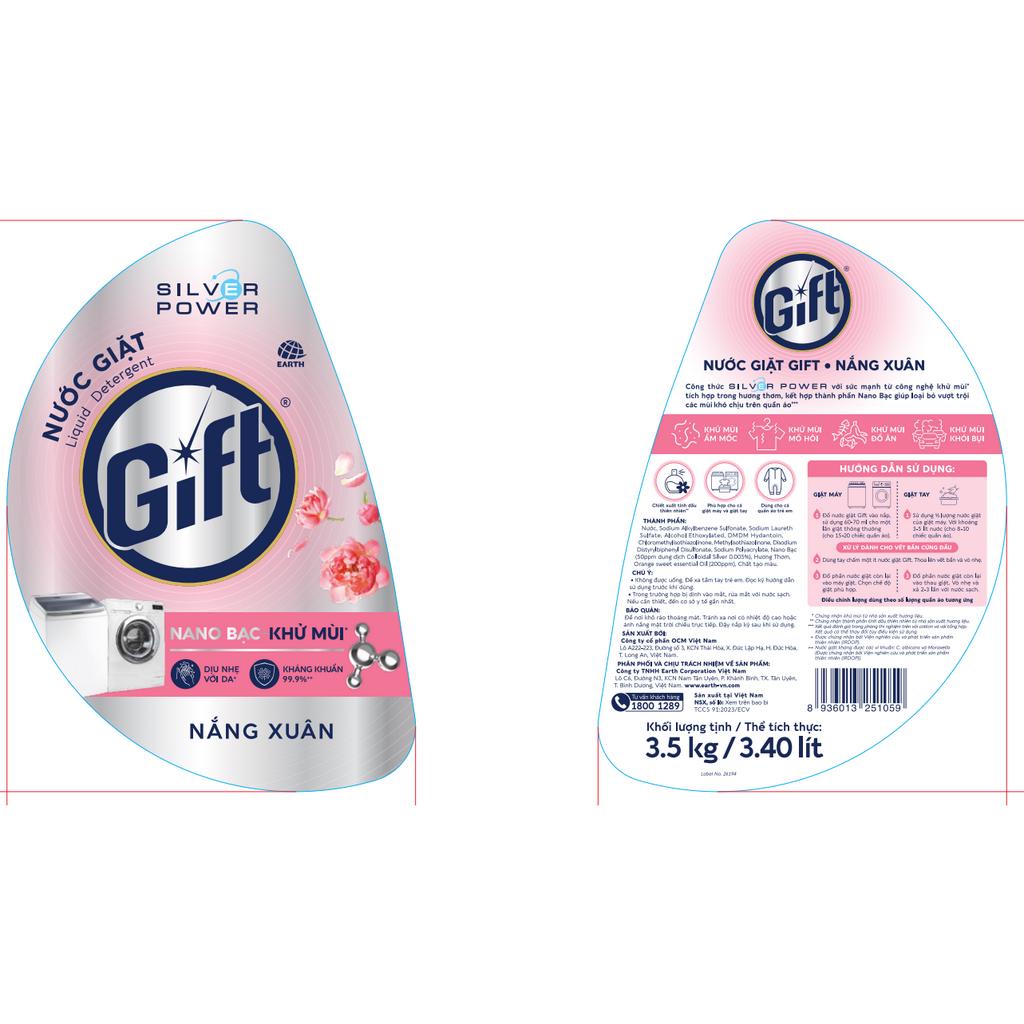 Nước giặt Gift Nắng Xuân (túi) 1.2 kg Công thức Silver Power với sức mạnh từ công nghệ khử mùi tích hợp trong hương thơm
