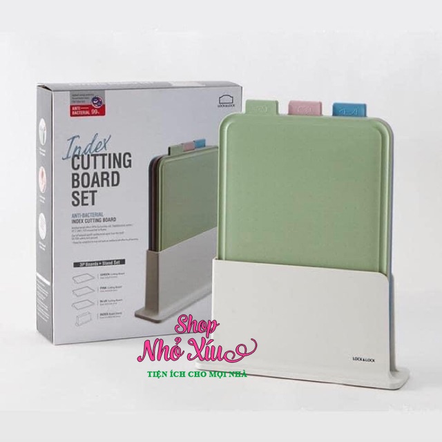 Bộ 3 thớt nhựa kháng khuẩn LOCK&amp;LOCK Index Cutting Board CSC251 kèm giá đỡ