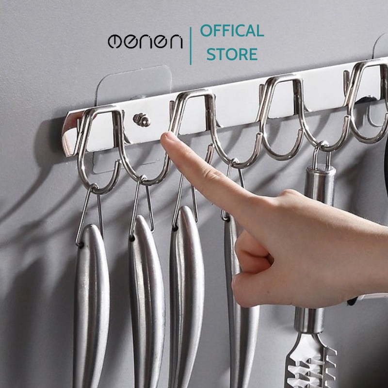 Thanh Móc Treo Đồ 10 Móc Chất Liệu Inox Oenon không Gỉ Siêu Dính Dán Tường Nhà Tắm,Nhà Bếp,Tủ Quần Áo - OENEN