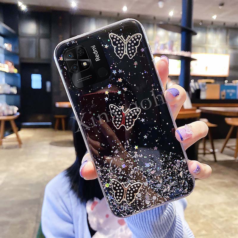 Ốp Điện Thoại Mềm Trong Suốt Hình Bướm Lấp Lánh Cho Xiaomi Redmi 10C 10A 10 Note 11 11S 11Pro 11 Lite 12 K40 K50 11T Pro