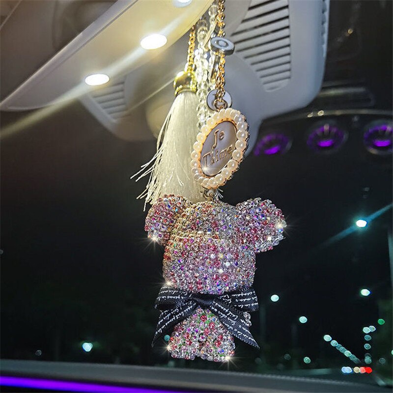 Dây Treo Hình Gấu Đính Đá Gắn Gương Chiếu Hậu Trang Trí Taplo Ô Tô