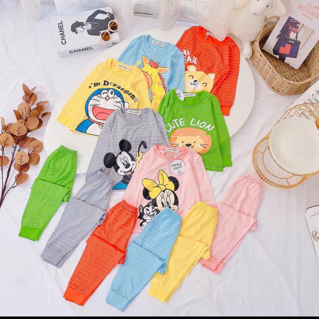 [SALE] Bộ Dài Tay Cho Bé Trai, Bé Gái Minky Mom Vải Thun Lạnh Mickey Hoạt Hình, Đồ Bộ Cho Bé Mặc Nhà Thu Đông MKMTD2167