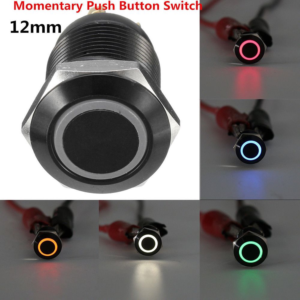 JANE Waterproof Electronics 12V 4Pin Metal Aluminum Black 12mm Push Button