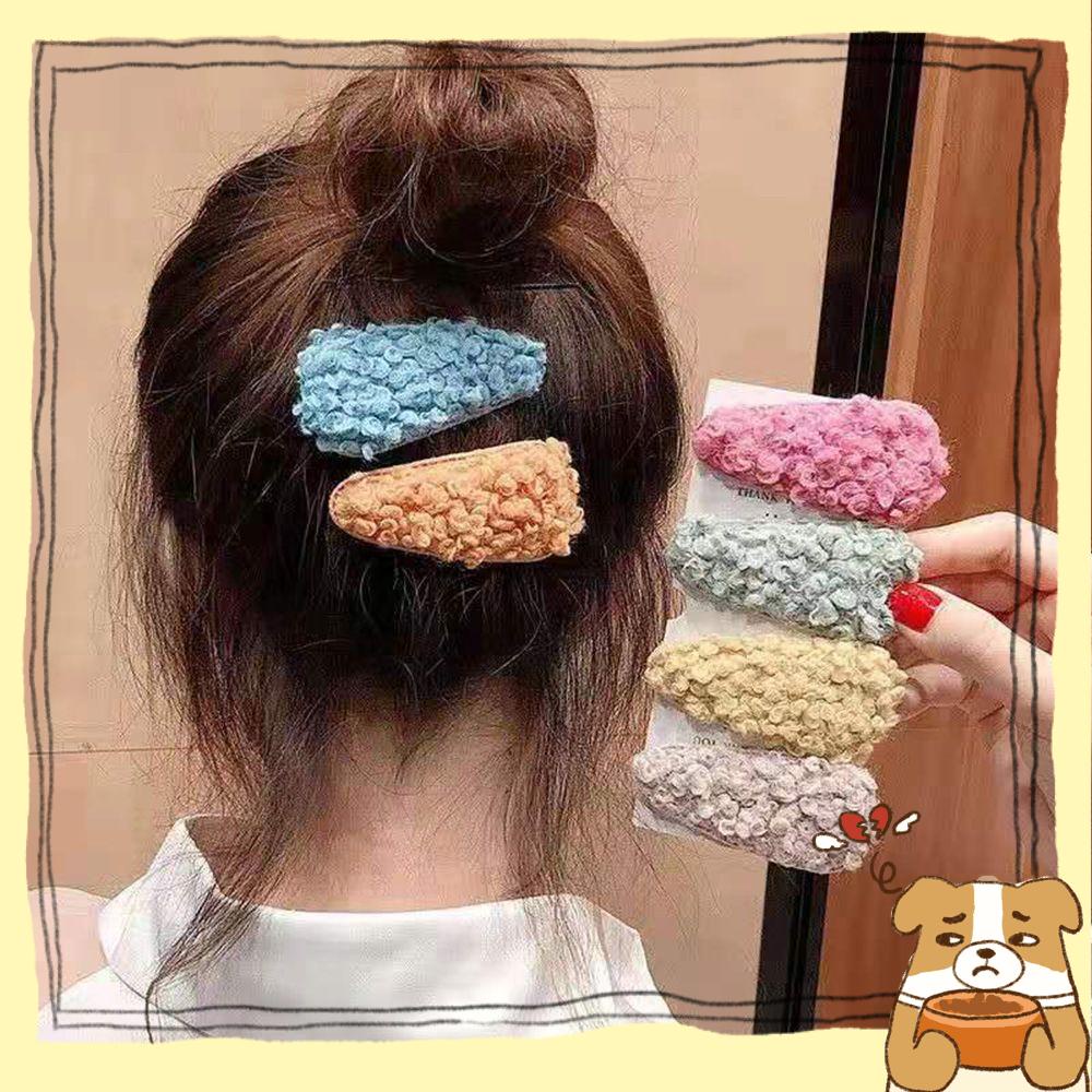 Kẹp Tóc Phủ Lông Chồn Mềm Mại Thiết Kế Kiểu Hình Học Ngọt Ngào Cho Nữ