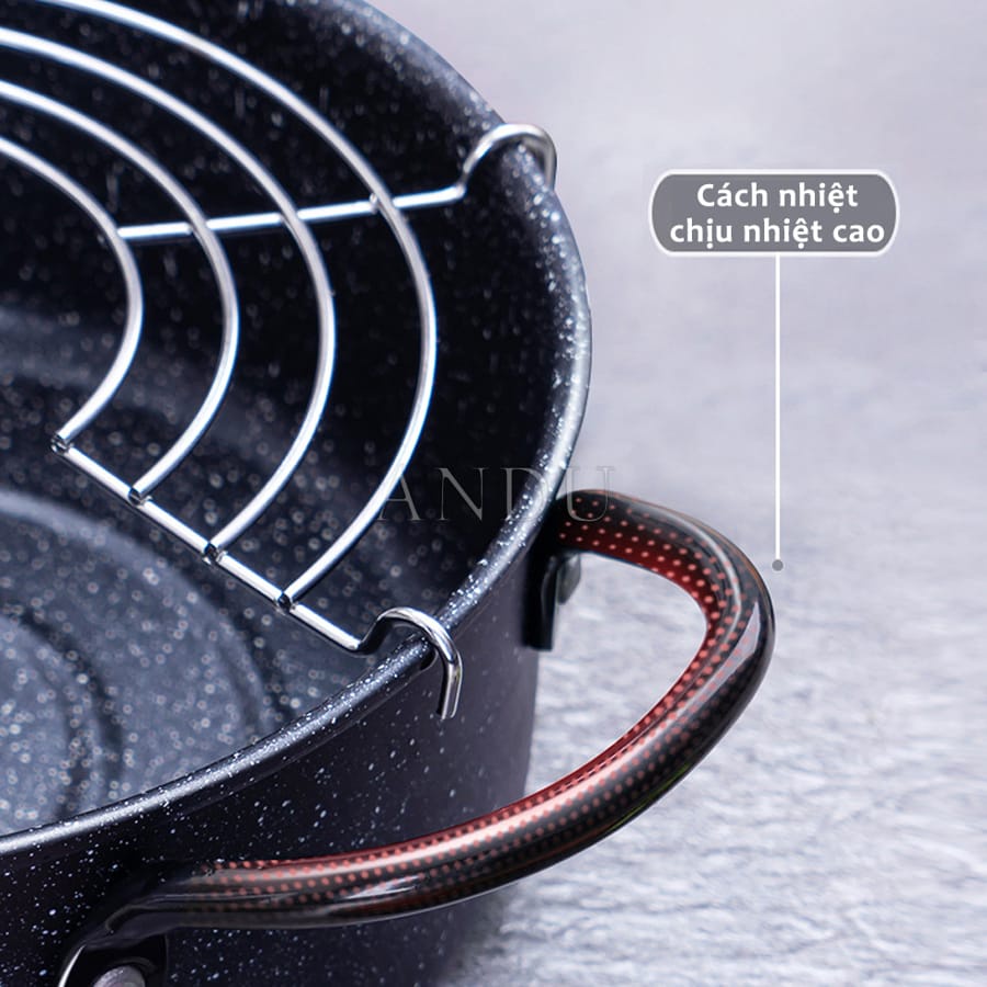 Nồi Chiên Ngập Dầu Xuất Nhật Size 20cm Kèm Khay Hứng Cao Cấp