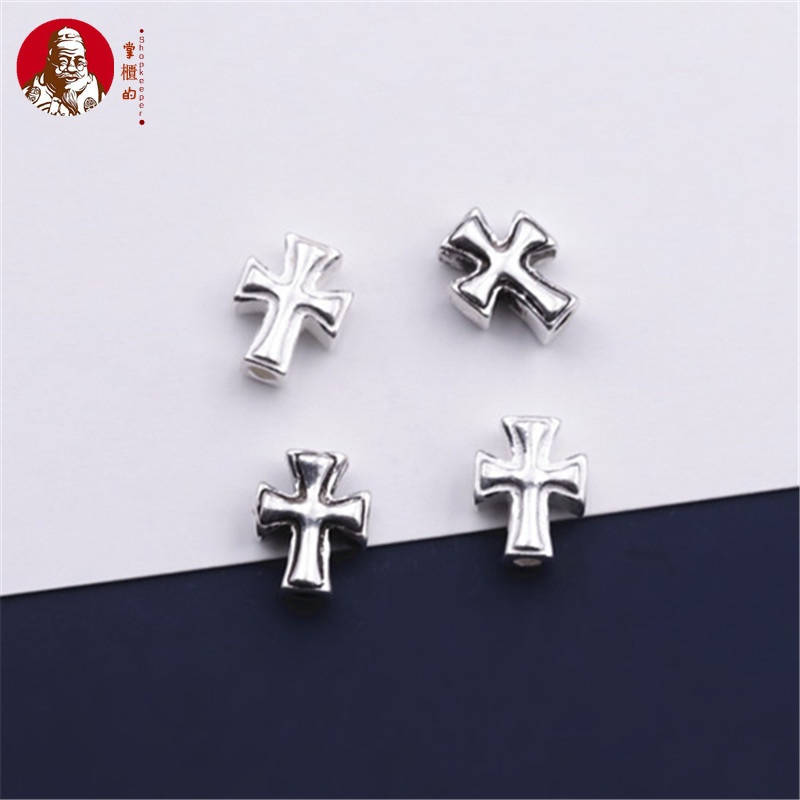 Hạt Bạc s925 Hai Mặt Hình Thánh Giá Dùng Làm Trang Sức Thủ Công