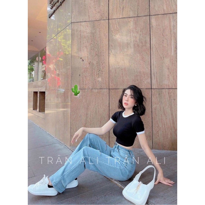 Áo croptop borip phối viền màu ở tay ở cổ sành điệu TTPK0099