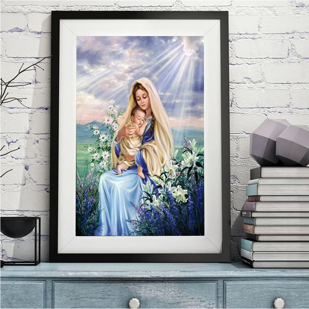 Tranh đính đá 5D DIY 30 * 40cm hình mẹ và con trai để trang trí