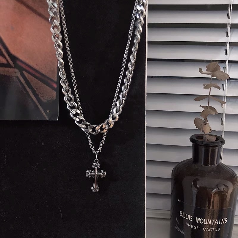 Dây chuyền Nam Bạc Đẹp Unisex Cá Tính Ngầu Thời Trang Nam Basic  Lucifer Store Vòng Titan không gỉ - Vòng Cổ Đôi Carmen