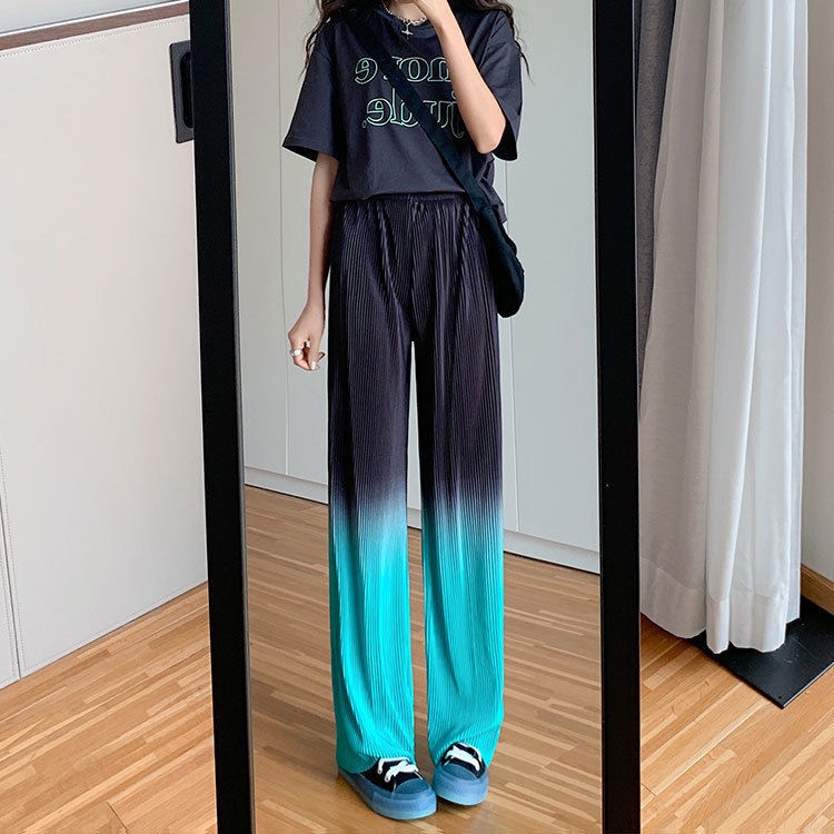 Jiashucheng Quần Dài Ống Rộng Lưng Cao Màu Gradient Phong Cách Mới Cho Nữ