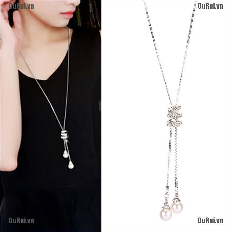 Vòng cổ Dài Đính Ngọc Trai Nhân Tạo Thời Trang