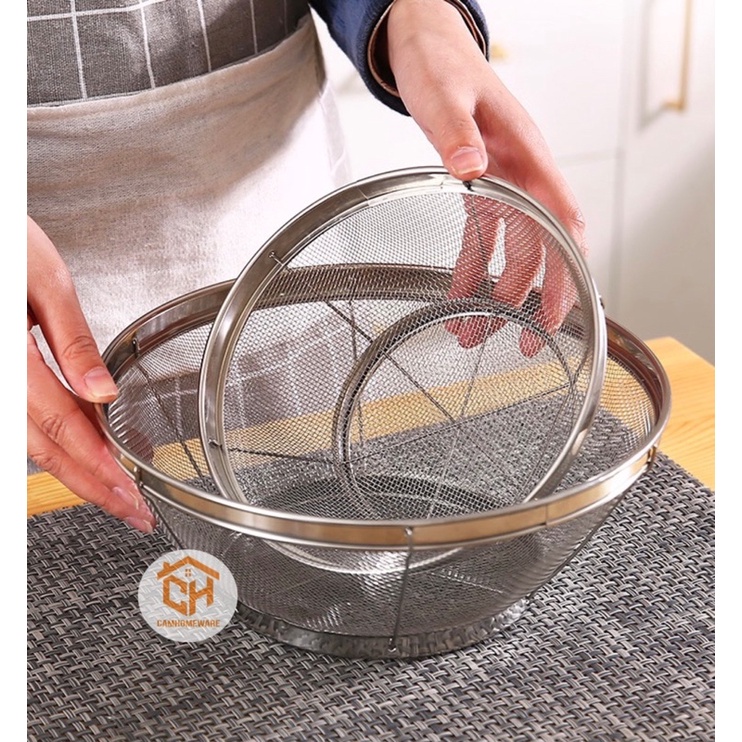 Rổ Lưới Đai Vo Gạo Inox Không Gỉ Cam Homeware