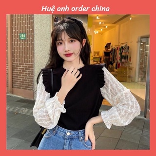 Áo len tăm bèo vai phối tay ren sang chảnh