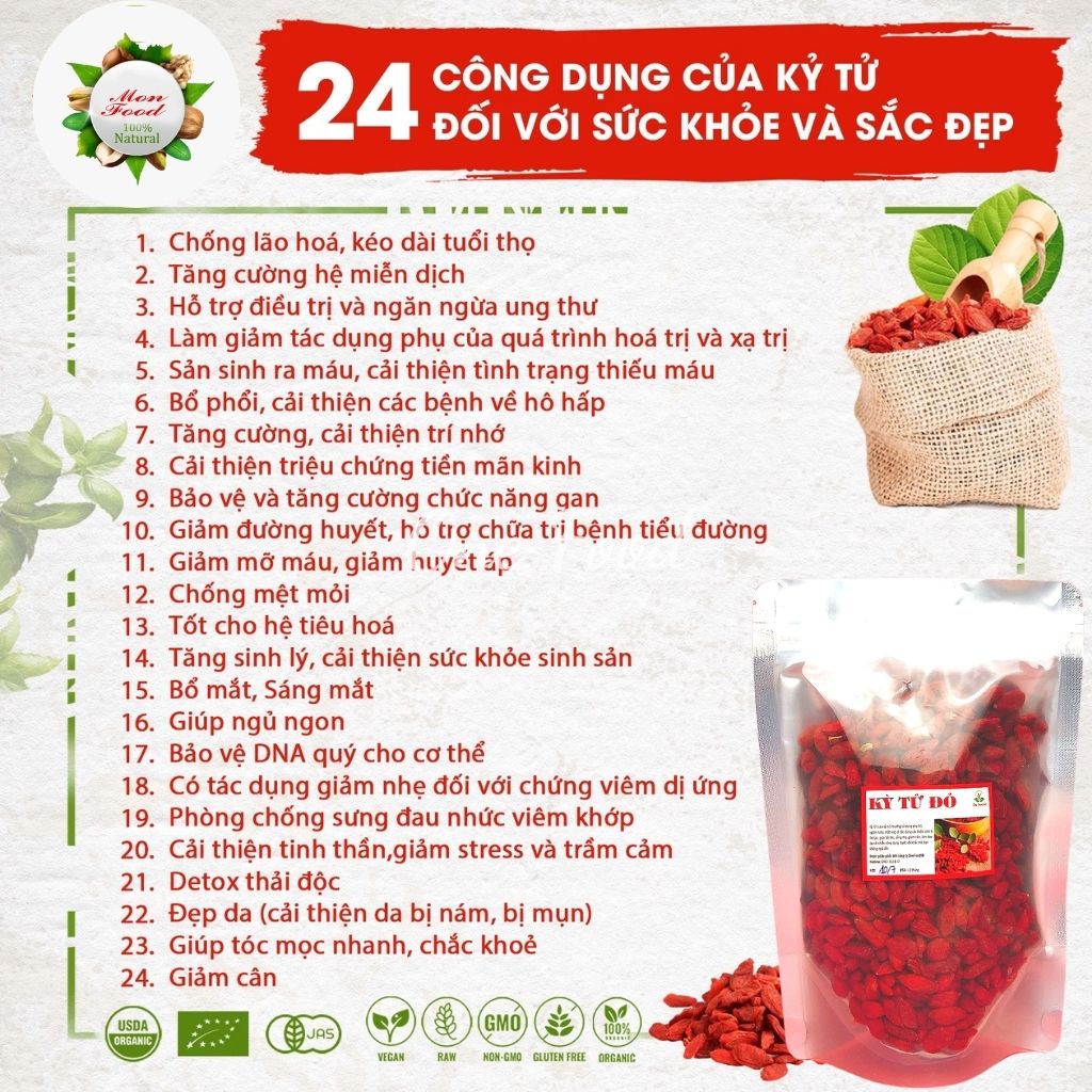 Kỷ Tử Đỏ Sấy Khô Hữu Cơ Loại 1, Câu Kỷ Tử Organic Giúp Đẹp Da, Giảm Cân, An Thần, Bổ Dưỡng, Tofood86