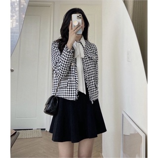 Set áo sơ mi trắng kèm áo khoác dạ LYRA, sơ mi thắt nơ xinh xắn kèm dạ tweed gẩy sợi sang chảnh, tiểu thư-VSYSE0033