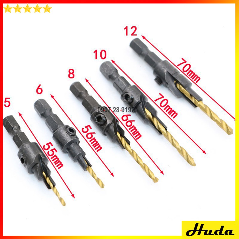 BỘ MŨI KHOAN ÂM VÍT - MŨI KHOAN ÂM GỖ 2 TẦNG CHUÔI LỤC  -  đồ làm mộc