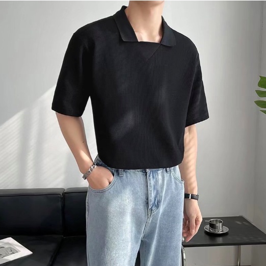 Áo Thun Polo Ngắn Tay Màu Sắc Đơn Giản Phong Cách Hàn Quốc Cho Nam