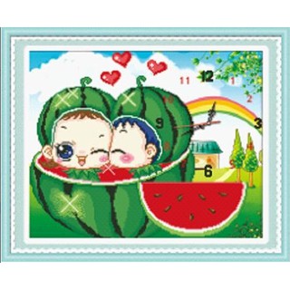 Tranh Đính Đá ABC 3D Đồng Hồ Em Bé Dưa Hấu H432 , 1307 (KHÁCH TỰ ĐÍNH) KT:56X47CM