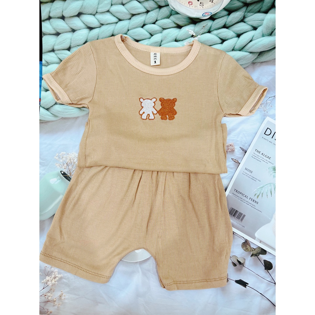 Bộ Cộc Tay Thun Tăm Hàn Quốc Cao Cấp Cho Bé Trai Bé Gái(7-17kg) - Bộ Quần Áo Trẻ Em Dễ Thương Mùa Hè , Đồ Bộ Bé
