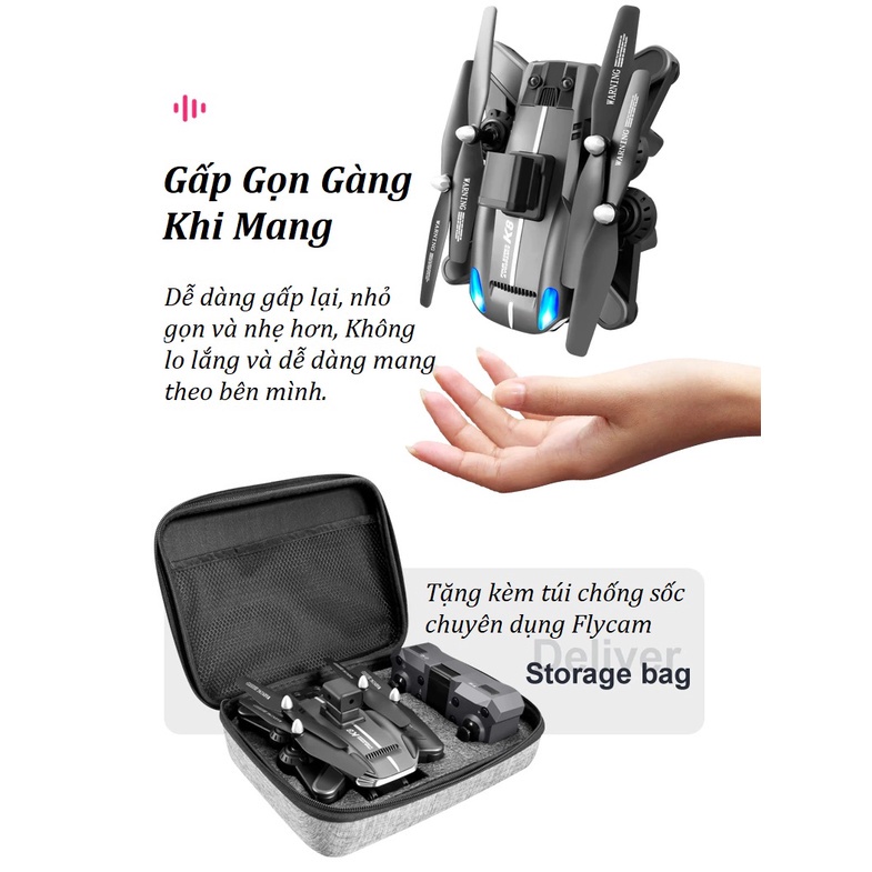 Lỗi 1 Đổi 1  Drone Mini Giá Rẻ 4K K8 Pro, Flycam Máy Bay Điều Khiển Từ Xa 4 Cánh, Cảm Biến Chống Va Đập