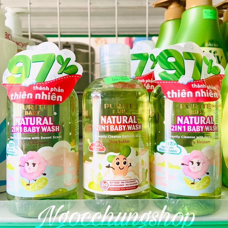 Combo Sữa tắm gội Purité Baby Hương hoa anh đào 2in1 cho bé 500ml + tặng sữa tắm gội Purité hoa anh đào 60ml