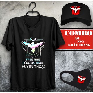 Combo Áo thun đen Free Fire rank huyền thoại kèm nón + khẩu trang FF cực chất