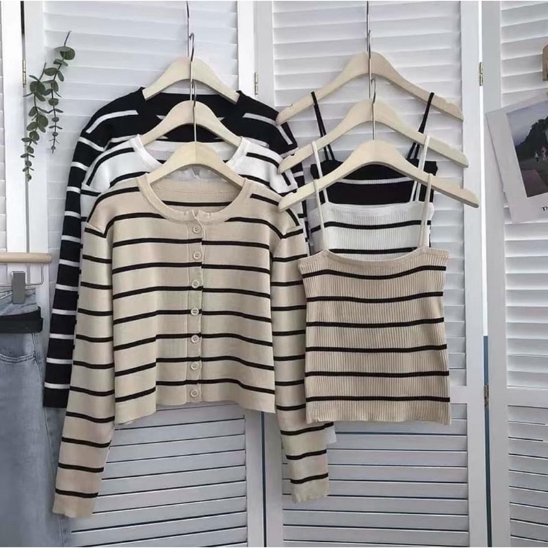 Set len sọc ngang áo 2 dây