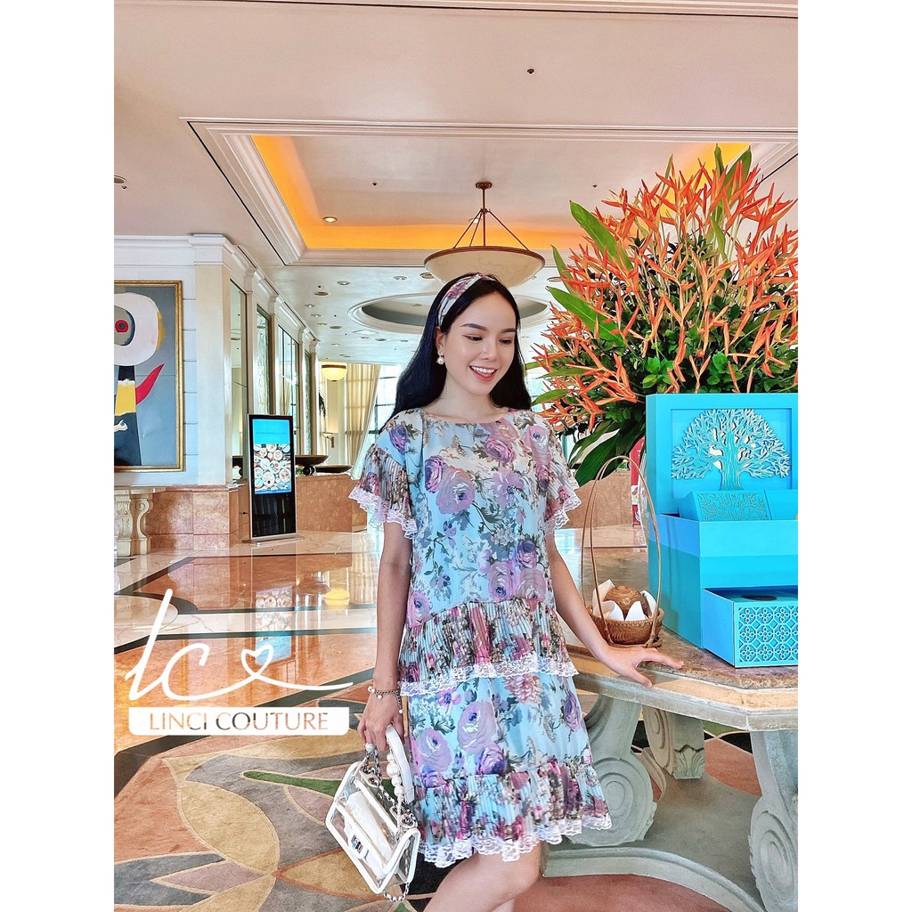 Váy mimi hồng, váy dáng suông nhún bèo nhẹ nhàng