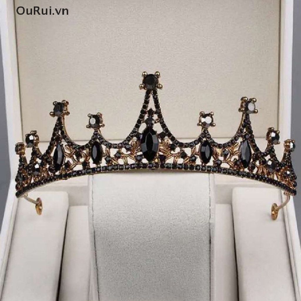 1 Vương Miện Cô Dâu Đính Pha Lê Đen Phong Cách retro