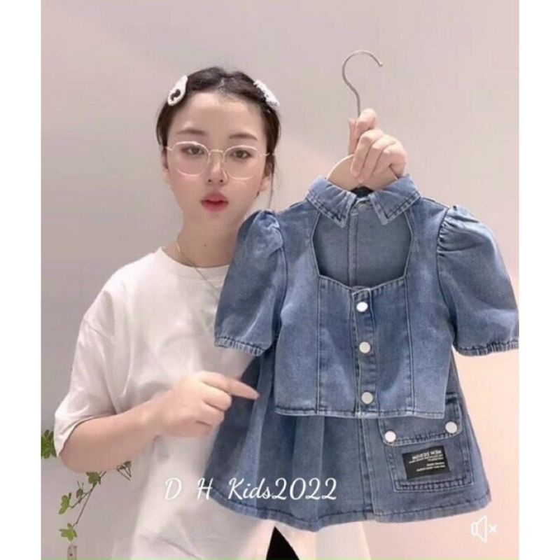 Set váy áo jean sành điệu bé gái