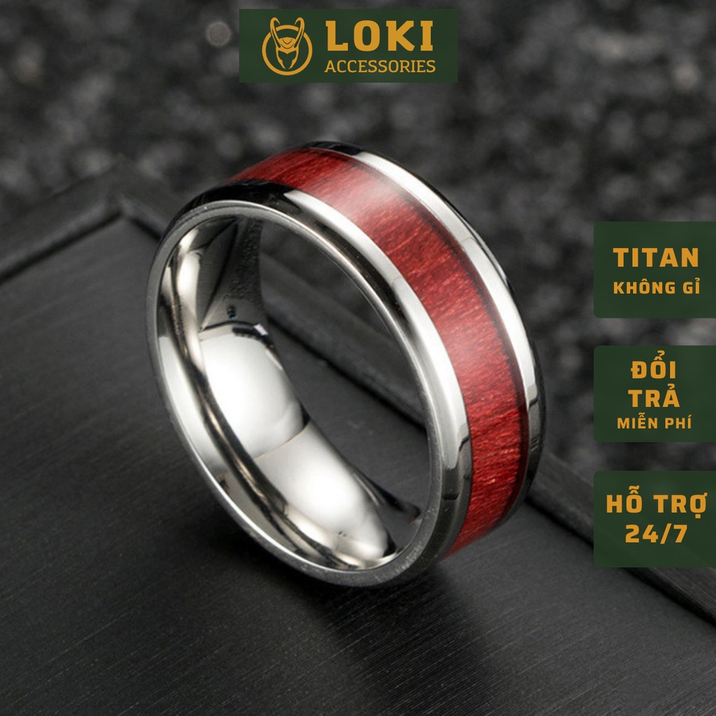 Nhẫn nam nữ tròn Loki Accessories màu bạc thời trang chất Titan đẹp đơn giản không gỉ - Nhẫn Red Wood