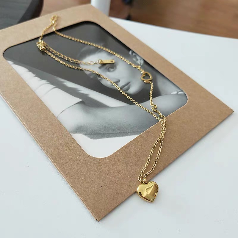 Vòng cổ thép titan mạ vàng 18k mặt hình trái tim thời trang xinh xắn