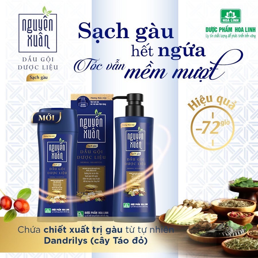 Dầu gội dược liệu Nguyên Xuân sạch gàu chai 250ml phù hợp cho da dầu nhiều gàu, ngứa