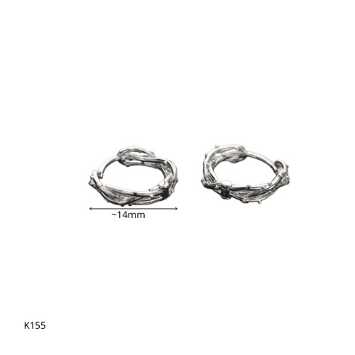 Khuyên tai nam tròn bạc 925 xi bạch kim Forest cá tính, độc đáo, unisex (1 chiếc) | GEMY SILVER K155