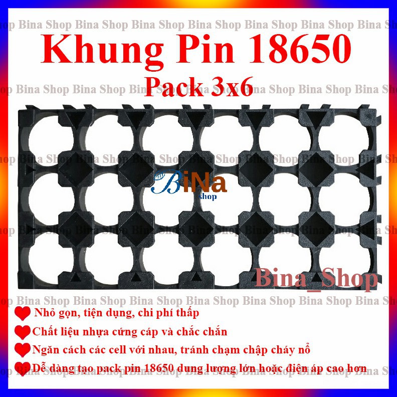 Khung gắn pin 3x6 Khay giá đỡ pin 18650 3S 6P tiện dụng