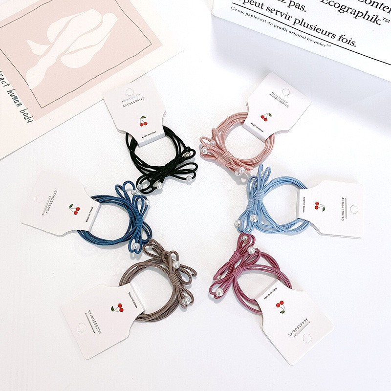 SET 2 CÁI ĐỒ CỘT TÓC NƠ KÈM HẠT CHÂU XINH SẮN CHO NỮ