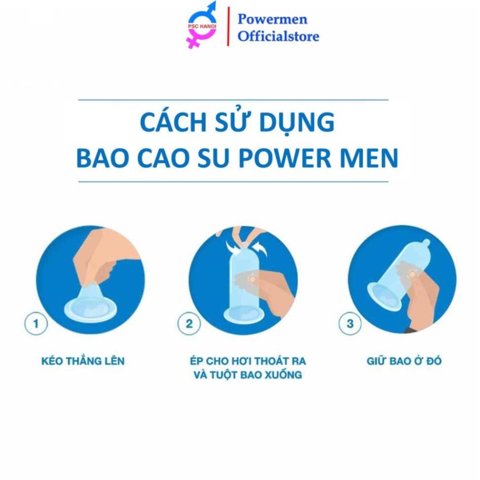 Bao cao su powermen Gân gai tăng khoái cảm size nhỏ 49mm chứa 5% Benzocain kéo dài thời gian kiểu dáng 3D ôm khít