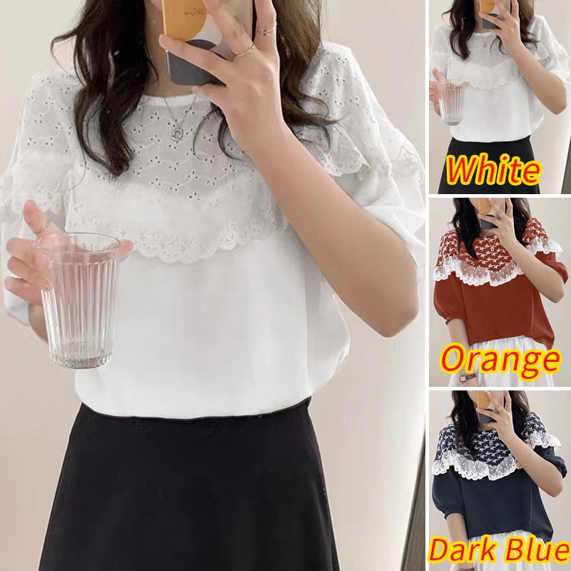 Zanzea Áo Nữ Tay Lửng Cổ Tròn Phối Ren Thời Trang