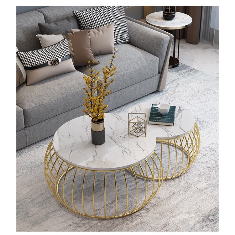 Bàn Trà Đôi Tròn Đẹp, Bàn Sofa Uống Nước Phòng Khách Chân Mặt Đá Cẩm Thạch Cao Cấp