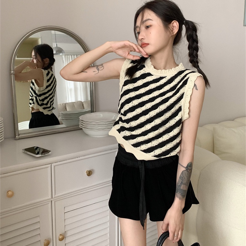 Áo Dệt Kim Sát Nách Kẻ Sọc Thời Trang Ngọt Ngào Cho Nữ