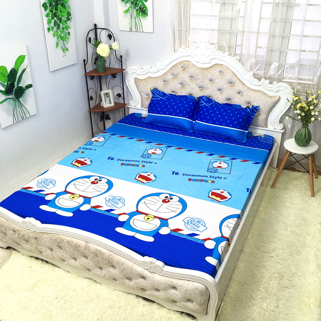 Bộ Ga Gối Cotton Poly Mẫu DORAEMON TEM THƯ Dành Cho Các Bé Nhà Mình