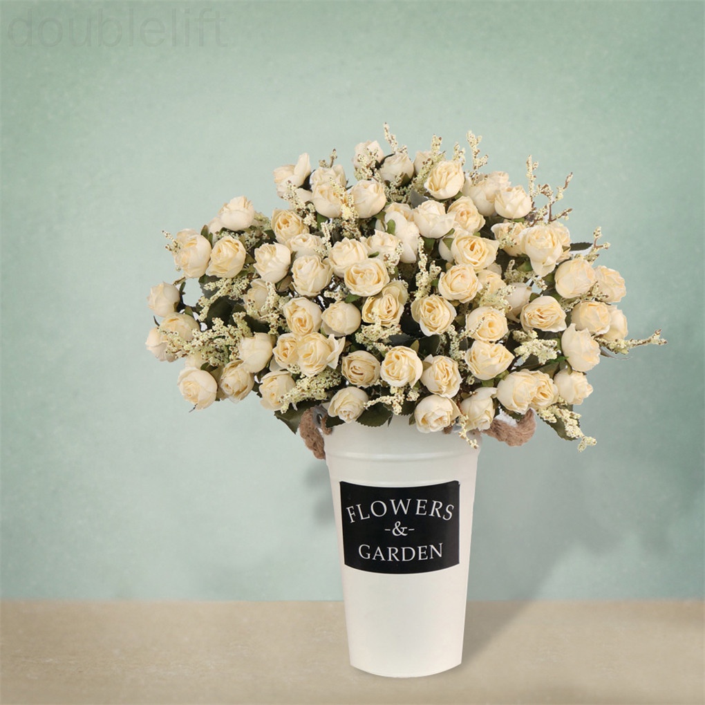 5 Nhánh Hoa Hồng Nhân Tạo 15 Bông Trang Trí Tiệc Cưới