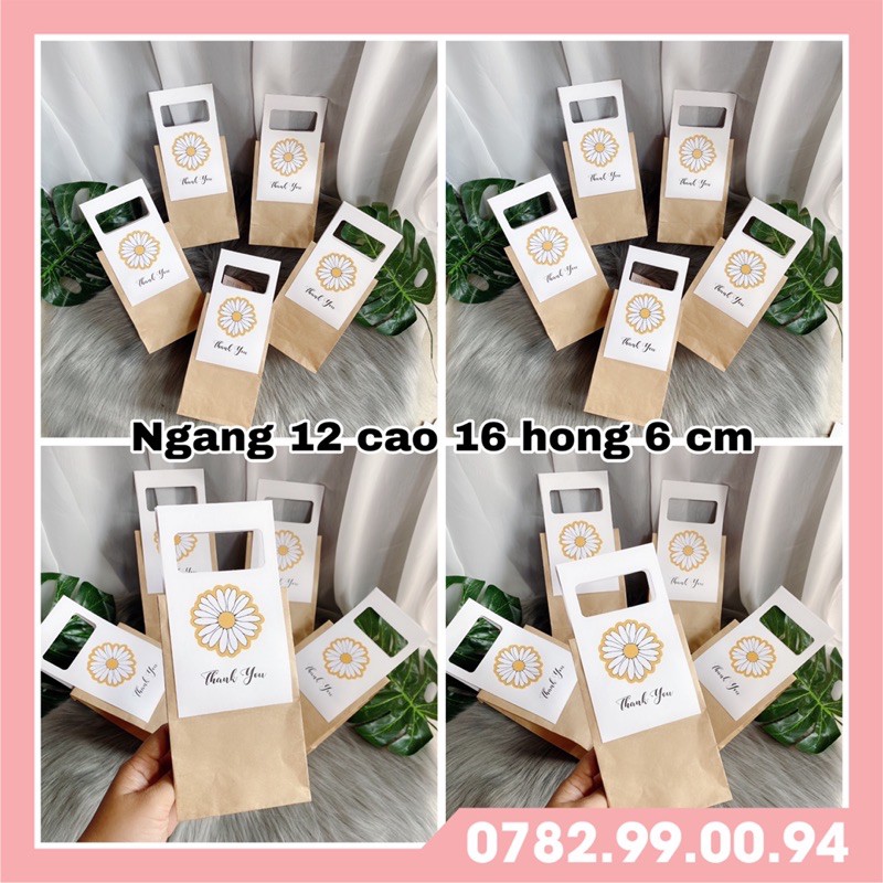 Túi giấy quà tặng siêu xinh ngang 12 cao 16 hong 6 cm siêu xinh, đựng quà tặng mỹ phẩm