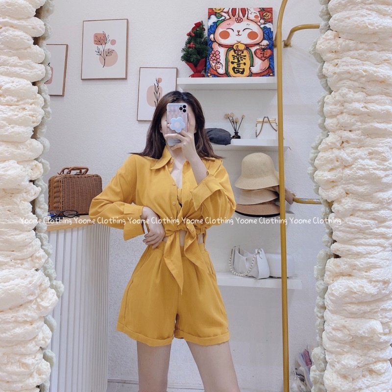 Set 3 món đi biển bra ,quần , áo sơ mi form rộng chất lụa hàn cho nữ Yoome clothing ( ảnh chụp tại shop )