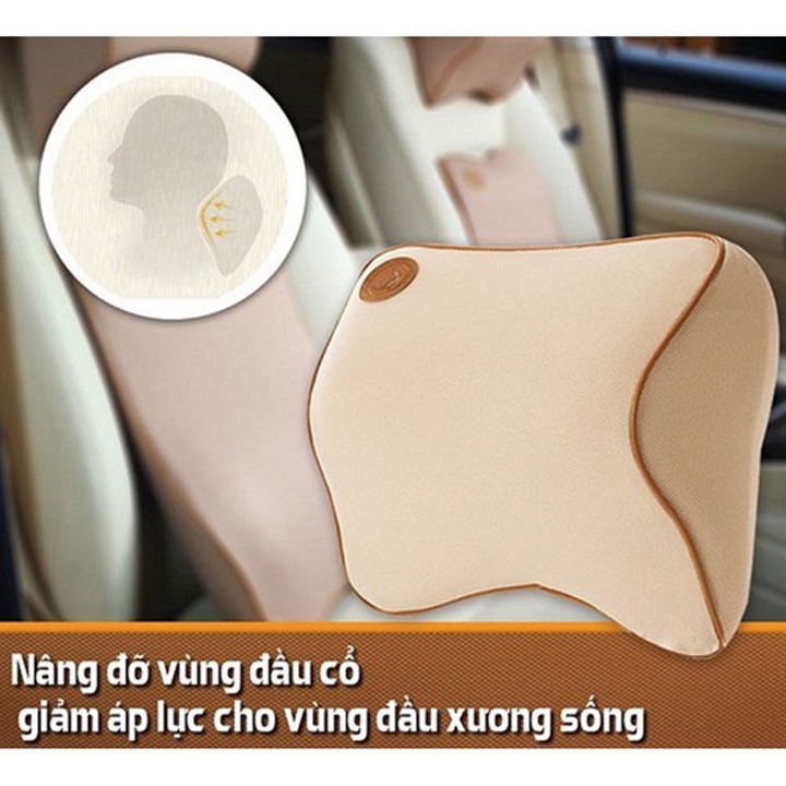 Gối tựa đầu chất liệu vỏ nỉ cotton có khóa kéo - lõi ruột cao su non tự nhiên cao cấp