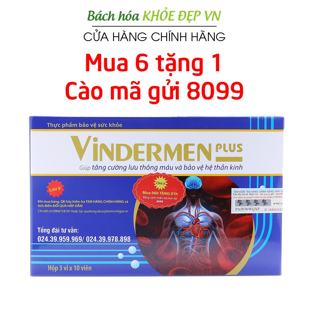 Vindermen Plus tăng cường lưu thông máu và bảo vệ hệ thần kinh - Hộp 30 viên